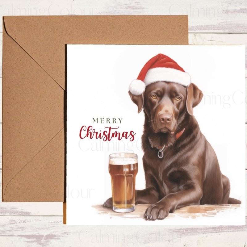 Chocolate Labrador in Santa Hat | Christmas Card | Christmas Card