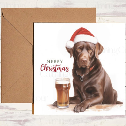 Chocolate Labrador in Santa Hat | Christmas Card | Christmas Card