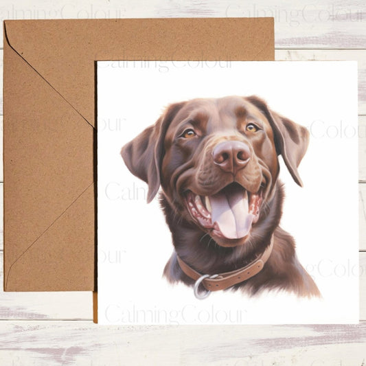 Chocolate Labrador Smiling | Greeting Card | Calming Colour