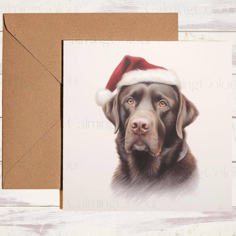 Chocolate Labrador wearing Red Santa Hat | Christmas Card | Christmas Card