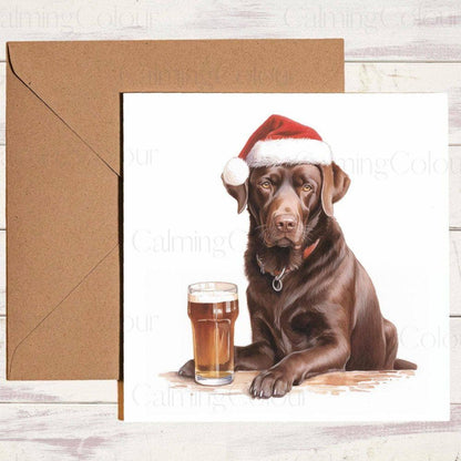 Chocolate Labrador with a Festive Pint | Christmas Card | Christmas Card