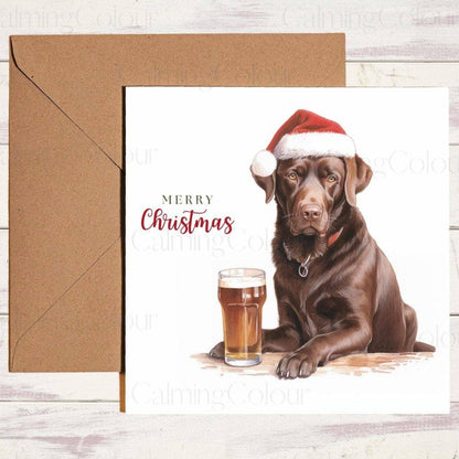 Chocolate Labrador with a Festive Pint | Christmas Card | Christmas Card