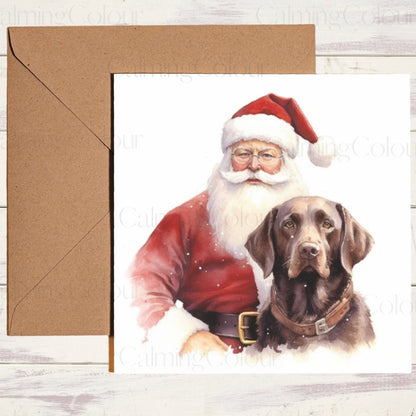 Chocolate Labrador with Father Christmas | Christmas Card | Calming Colour