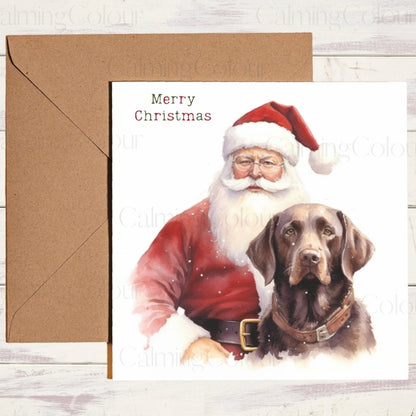 Chocolate Labrador with Father Christmas | Christmas Card | Calming Colour