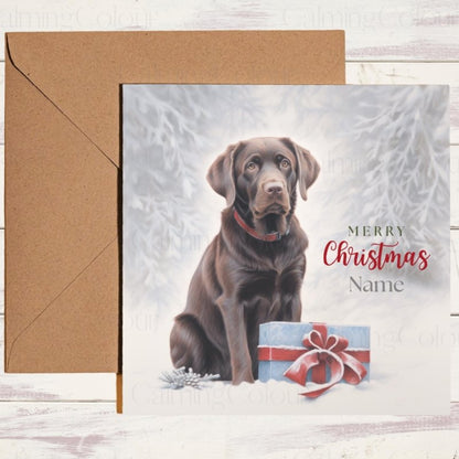 Chocolate Labrador with Gift | Christmas Greeting Card | Christmas Card