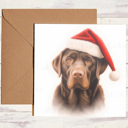 Chocolate Labrador with Santa Hat | Christmas Card | Christmas Card