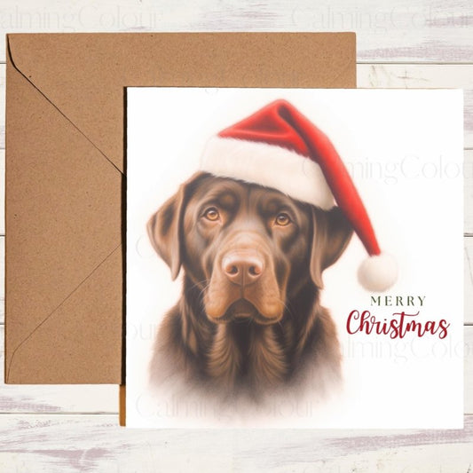 Chocolate Labrador with Santa Hat | Christmas Card | Christmas Card