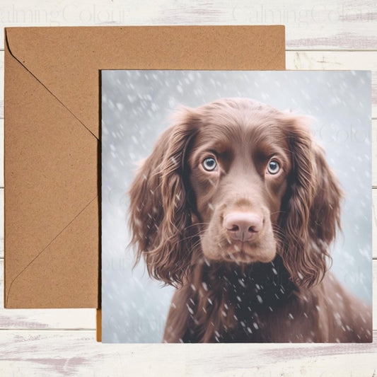 Chocolate Sprocker Spaniel Christmas Card | Christmas Card