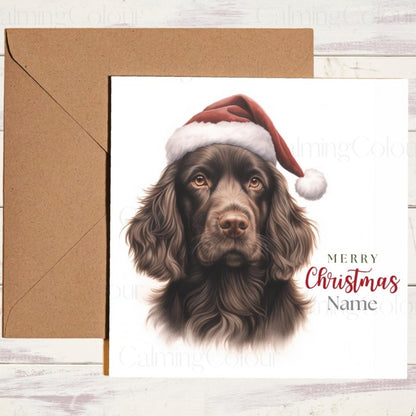 Chocolate Sprocker Spaniel in Santa Hat | Christmas Card | Christmas Card