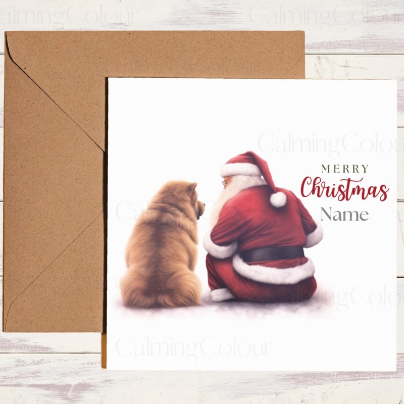 Chow Chow Sitting with Santa | Christmas Card | Christmas Card