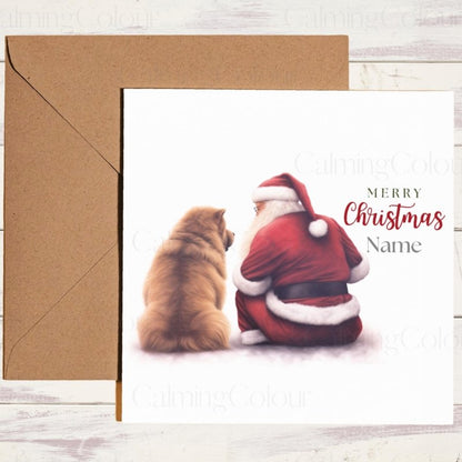 Chow Chow Sitting with Santa | Christmas Card | Christmas Card