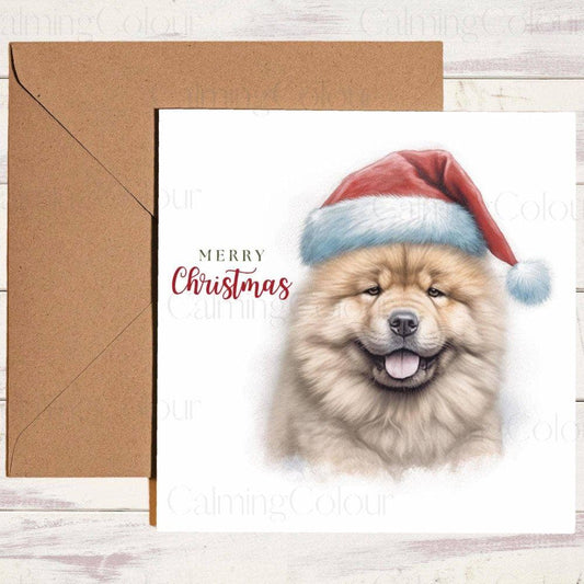 Chow Chow wearing Red Santa Hat | Christmas Card | Christmas Card