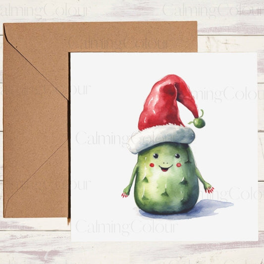 Christmas Pickle wearing Red Santa Hat | Christmas Card | Christmas Card