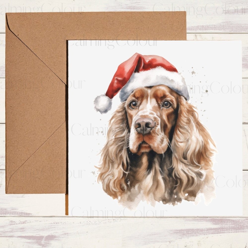 Cocker Spaniel wearing Red Santa Hat | Christmas Card | Calming Colour