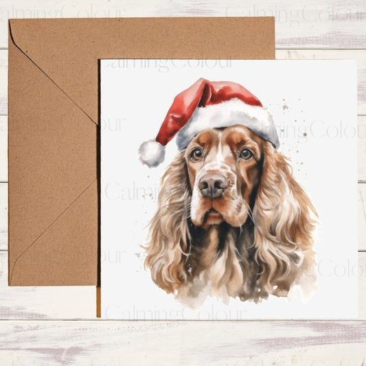 Cocker Spaniel wearing Red Santa Hat | Christmas Card | Christmas Card