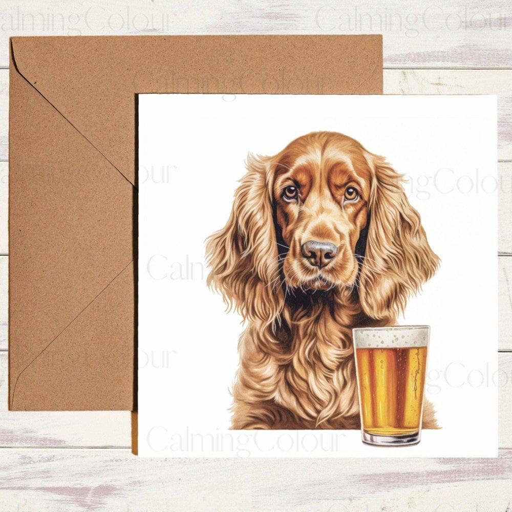 Cocker Spaniel with a Pint Glass | Greeting Card | Birthday Card | Birthday Card