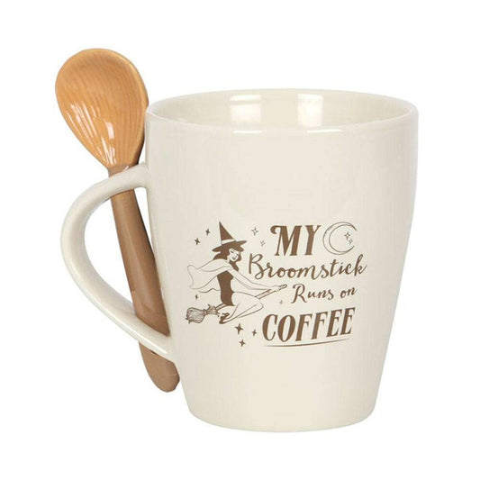 Coffee Mug and Spoon Set | 'Broomstick Runs on Coffee' | Calming Colour