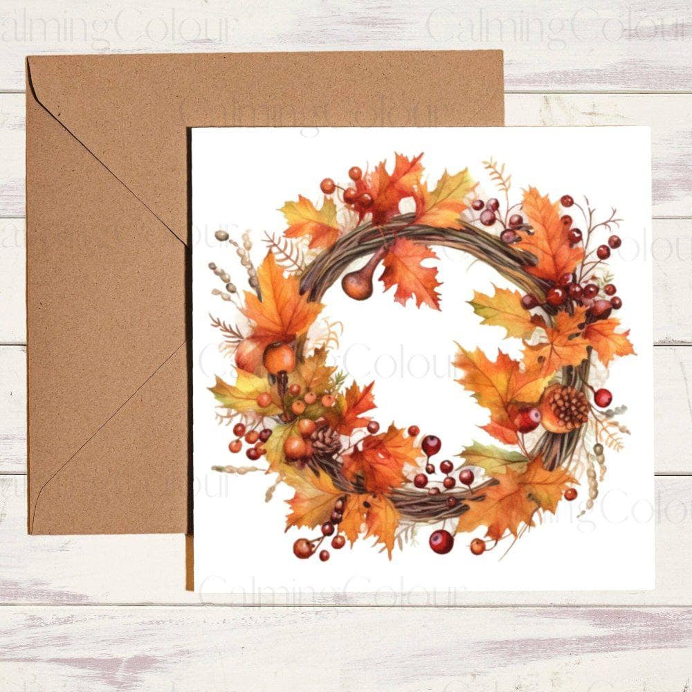 Colourful Autumn Wreath Greeting Card | Calming Colour