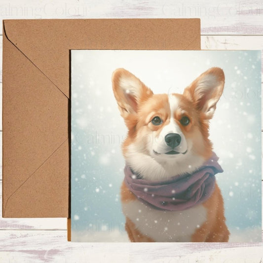Corgi Christmas Card | Snowy Festive Scene | Christmas Card