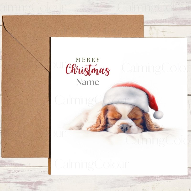 Cute Cavalier King Charles Spaniel Sleeping Soundly | Christmas Card | Christmas Card