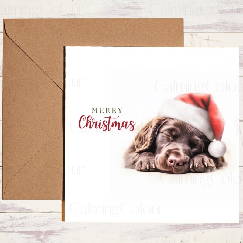 Cute Chocolate Sprocker Spaniel Sleeping Soundly | Christmas Card | Christmas Card