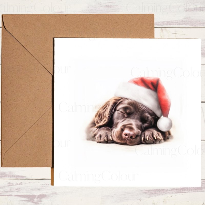 Cute Chocolate Sprocker Spaniel Sleeping Soundly | Christmas Card | Christmas Card