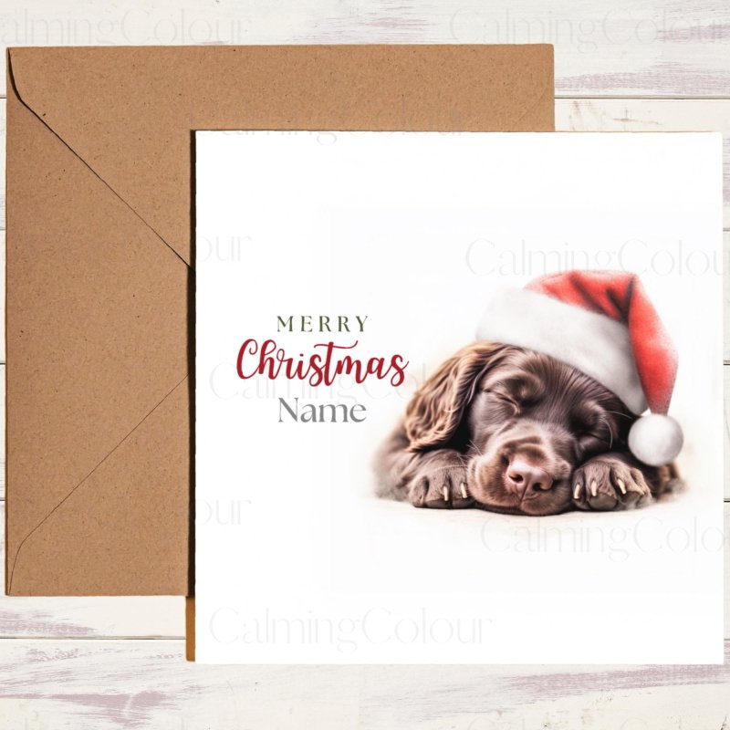 Cute Chocolate Sprocker Spaniel Sleeping Soundly | Christmas Card | Christmas Card