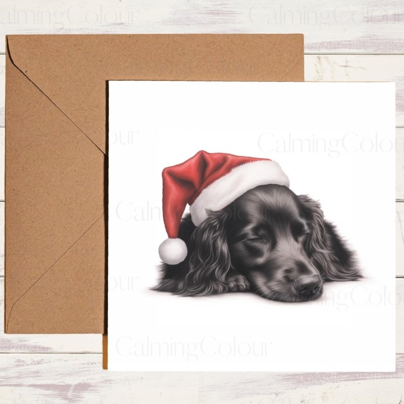 Cute Flat - Coated Retriever Sleeping Soundly | Christmas Card | Christmas Card