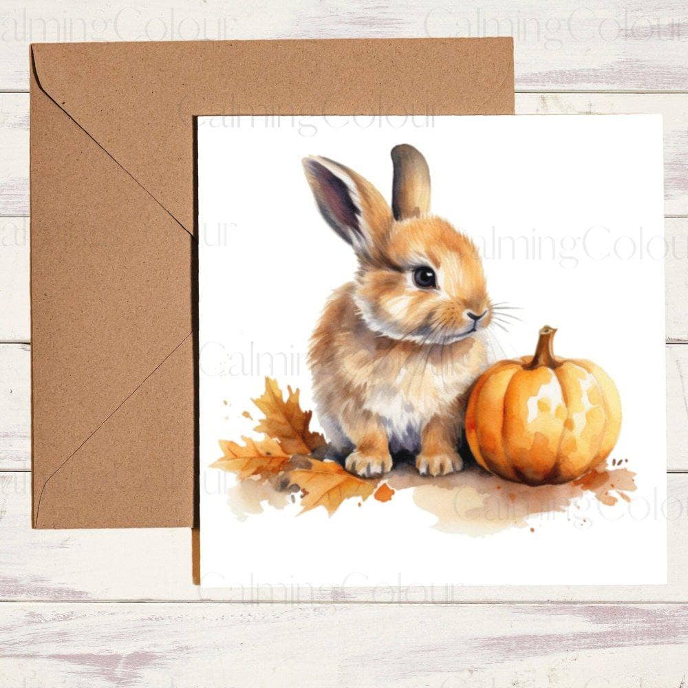 Cute Rabbit with a Pumpkin | Greeting Card | Birthday Card | Calming Colour