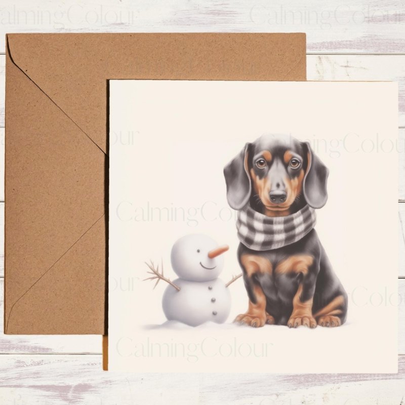 Dachshund and Snowman Scene | Christmas Card | Christmas Card