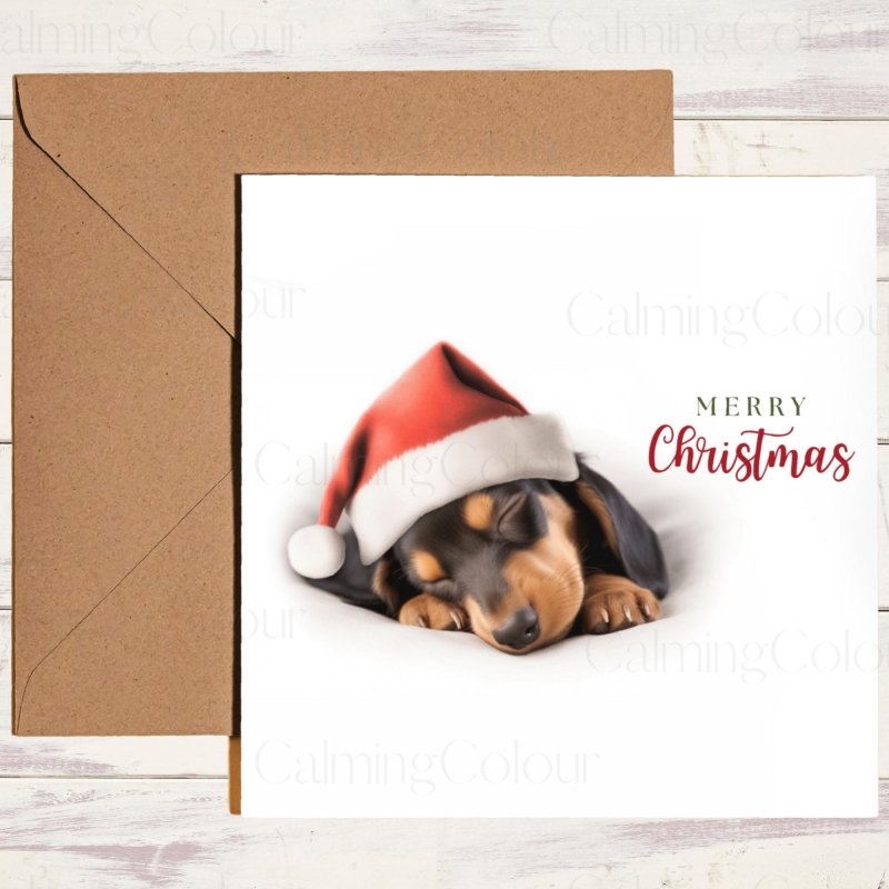 Dachshund Asleep in Santa Hat | Christmas Card | Christmas Card