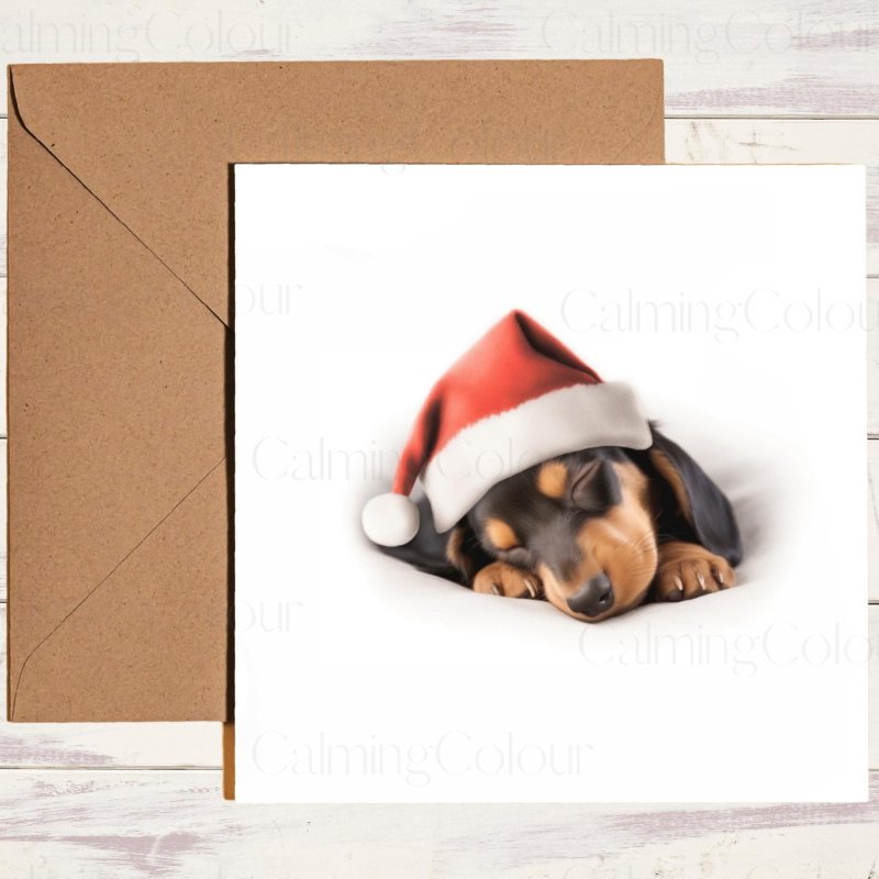 Dachshund Asleep in Santa Hat | Christmas Card | Christmas Card