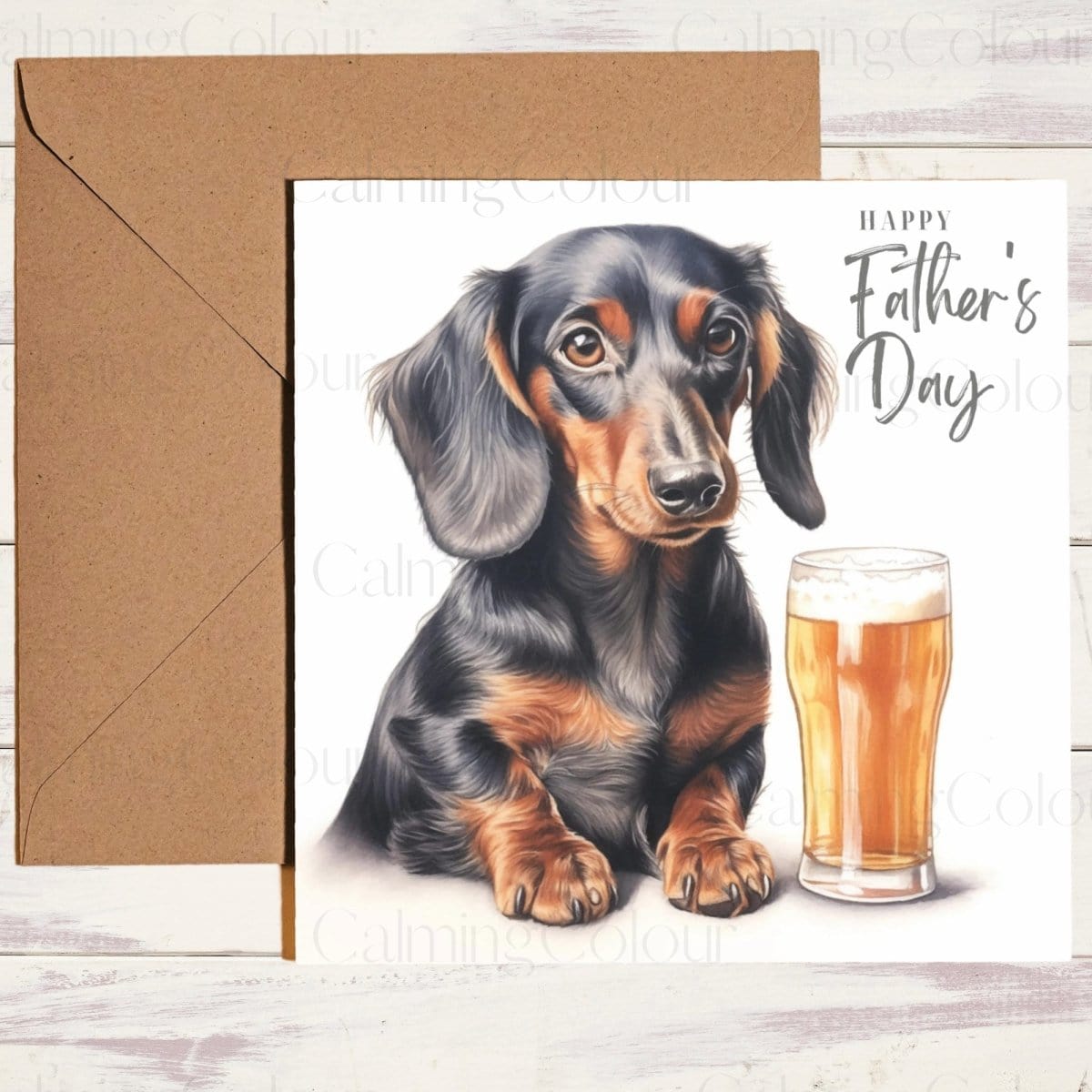 Dachshund with Pint Glass | Father's Day Card | Calming Colour