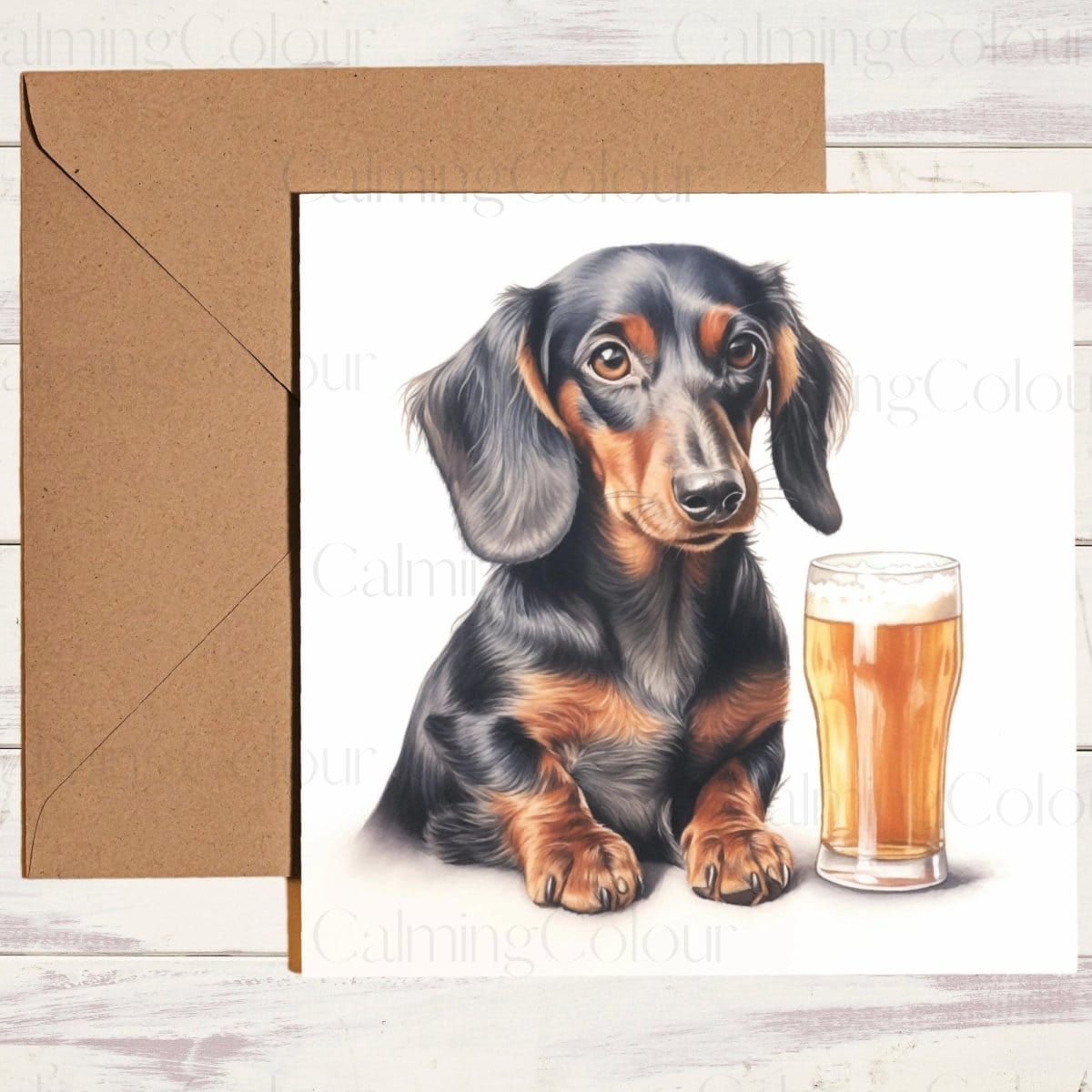 Dachshund with Pint Glass | Father's Day Card | Calming Colour