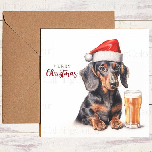 Dachshund wearing Red Santa Hat | Christmas Card | Christmas Card