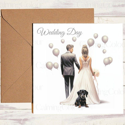 Dachshund with Wedding Couple | Wedding Card | Calming Colour