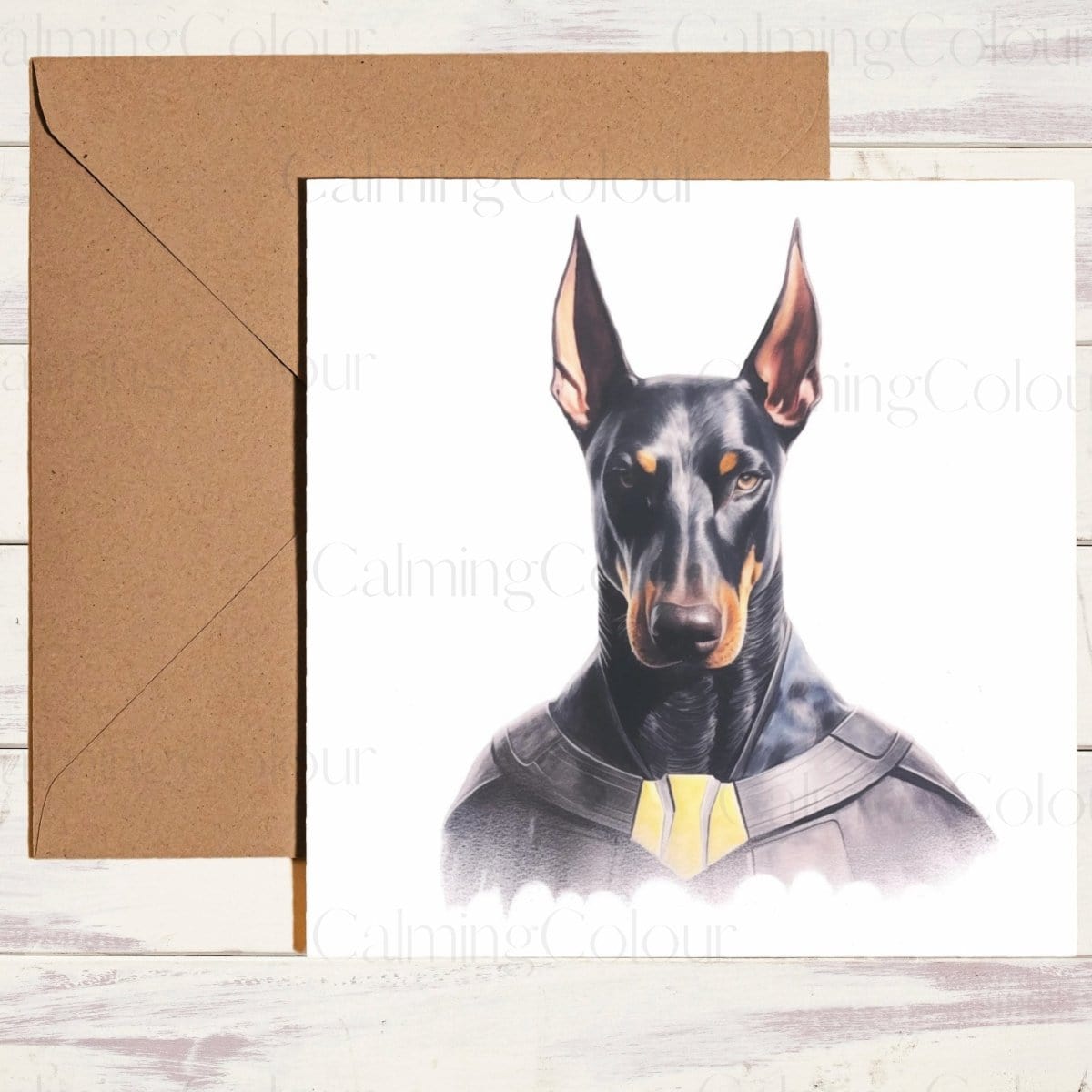 Doberman as SuperHero | Father's Day Card | Calming Colour