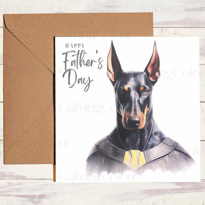 Doberman as SuperHero | Father's Day Card | Calming Colour