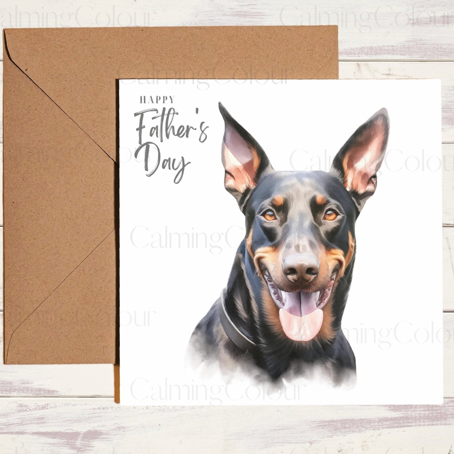 Doberman Smiling | Father's Day Card | Calming Colour