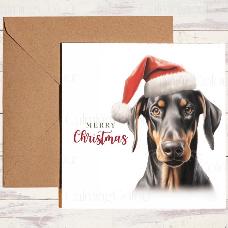 Dobermann | Red Santa Hat Christmas Card | Christmas Card