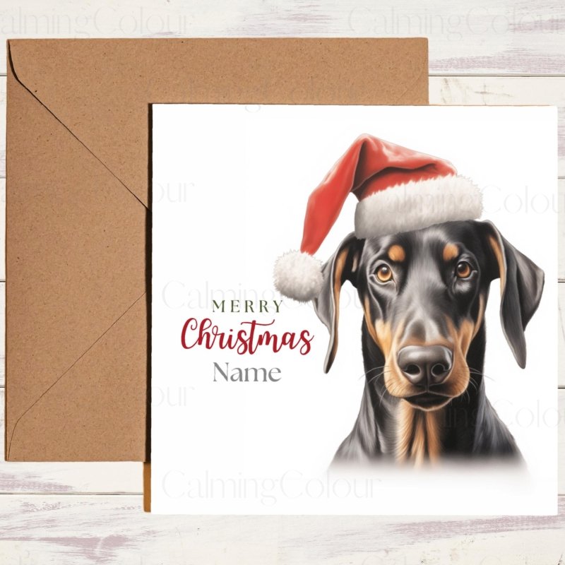 Dobermann | Red Santa Hat Christmas Card | Christmas Card