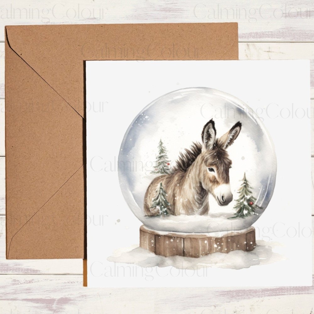 Donkey in a Snow Globe | Christmas Card | Calming Colour