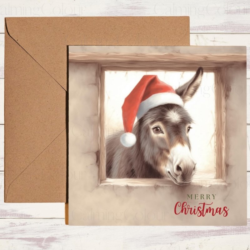 Donkey in Santa Hat | Christmas Card | Christmas Card