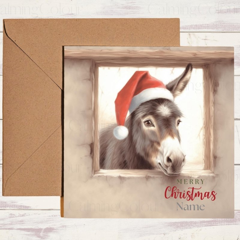 Donkey in Santa Hat | Christmas Card | Christmas Card