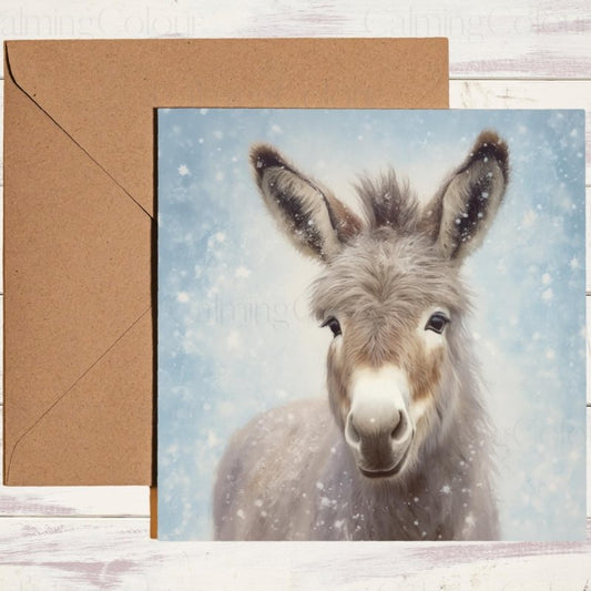 Donkey in Snowy Winter Scene | Christmas Card | Christmas Card