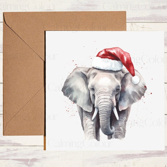 Elephant Christmas wearing Red Santa Hat | Christmas Card | Christmas Card