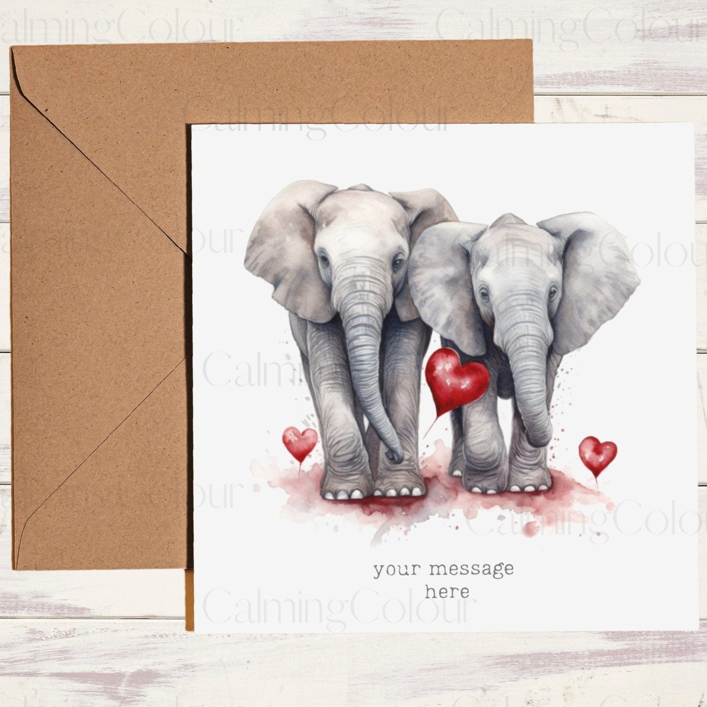 Elephant with Red Balloons | Greeting Card | Single Card | Calming Colour