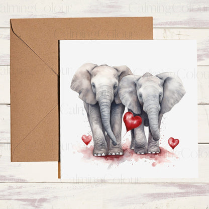 Elephant with Red Balloons | Greeting Card | Single Card | Calming Colour