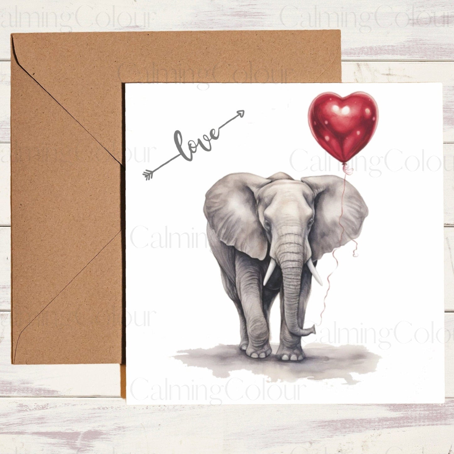 Elephant with Red Balloon | Greeting Card | Single Card | | Calming Colour