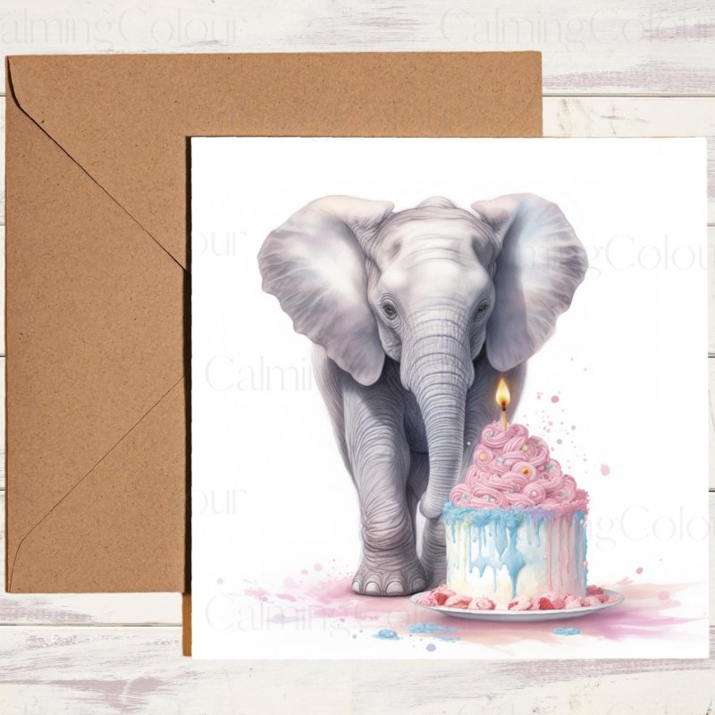 Elephant with Large Cupcake | Birthday Card | Birthday Card